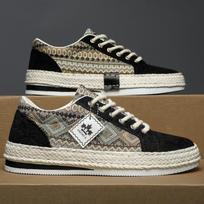 Ethnic Pattern Corduroy Sneakers Woven Sole Casual Shoes for Men Women 39 juoda