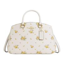 Coach Savannah 36 Floral Print Logo Pebble Leather Shoulder Crossbody Tote Bag Large Women handbags White Yellow CAL41-IMCAH Basic Set (Bag+Dust Bag)