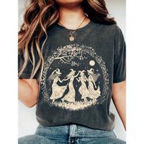 Dancing Witches Moonlit Women's Tee - Witchy Graphic, Casual Boho Top M