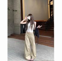 2025 Autumn High-Waisted Loose Slimming Wide-Leg Drape Pants - Trendy Korean Style Floor-Length Casual Women's Pants M fits 90-110 lbs chaki