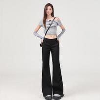 Low-waisted micro-flare women's suit pants, 2026 new slim-fit straight-leg floor-length casual trousers XS juoda