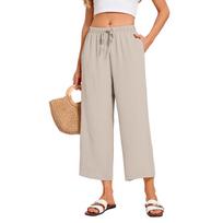Women Casual Linen Cotton Pants with Pockets Relaxed Fit Lightweight Breathable Trousers for Everyday Wear Comfortable Design XL chaki