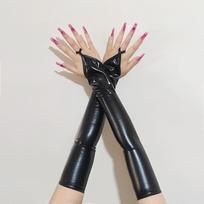 Fingerless Design Women Latex Gloves Rivets Detail Long Metallic Gloves Shiny Surface Stretchy Material Wetlook Gloves