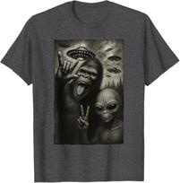 HOT SALE Fun Selfie of Bigfoot Bigfoot Hand Logo on A Stone UFO Tshirt Bigfoot and Alien Enthusiast Y2k Graphic Tshirt S