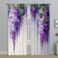 Wisteria Vine Design Print Drapes Room Darkening Window Curta For Home Decor,Rod Pocket Blackout Curta Bedroom 53x116CM&2 panels