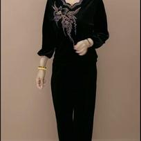 2pcs Pants Suits Autumn Retro Women's  Plus-size Velvet Blouse High-waist Velvet Harem Pants Two-piece Set 2XL violetinė