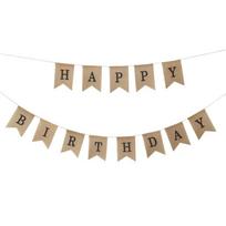 Happy Birthday Burlap Fabric Banner for Kids' Party beige