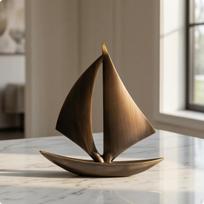 Medinis burlaivio papuošalas Stalo modelis Medžio rašto dekoras Biurui, svetainei, 24x6.5x26cm Ornament black