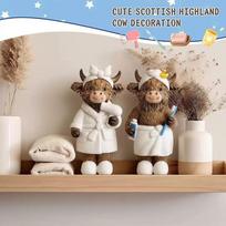 Adorable Highland Cow Resin Ornament Bathroom Home Decor Couple Creative Art Piece Cream Style less