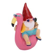 Gnome On Flamingo Statue Funny Resin Flamingo Gnome Figurine for Garden Lawn Porch
