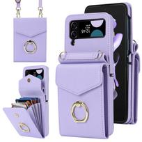Z Flip6 sulankstomas kryžminio korpuso telefono dėklas su kortelių lizdu, skirtas Samsung Flip4 – kūrybingas daugiafunkcis apsauginis dėklas Galaxy Z Flip 6 šviesiai violetinė spalva
