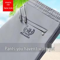 Men's Stretch Ice Silk Casual Pants, Elastic Waist, Loose Fit, Lightweight Sports Trousers Embroidered Light Gray / 1 pc