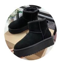Mada 2025 Nauji Moteriški Dizainerių Žieminiai Batai Kailiniai Ponios Aukštakulniai Platforma Sniego Kulkšnies Batai Klasikiniai Mini Prabangūs Botas Mujer Zapatos 35 black