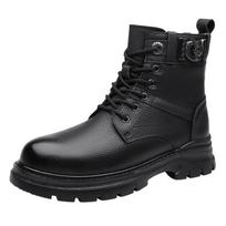 Luxury Brand Men Fashion High Top Motorcycle Boots Comfy Casual Black Punk Genuine Leather Boots Antiskid Thick Bottom Boots 38 juoda