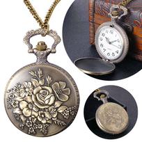 Vintage Pocket Watch Bronze Color Quartz Watch Cool Chain Hollow Love Heart Watches Necklace Pendant Gifts For Women Man