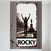 Vintage Metal Tin Sign Rocky Statue Man Cave Bar Home Decor Rustic Weathered Rusted Frame Urban Background Black & White Photo W 20x30cm（7.8x11.8inch）