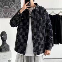 Men's Trendy Plaid Denim Jacket: Loose Casual Streetwear for Spring & Autumn XXL juoda