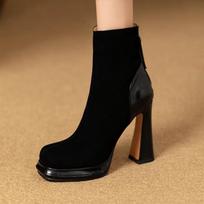 2026 Women's Ankle Boots High Heels Fashion Shoes Chunky Luxury Woman's Boots Winter New Designer Pumps Dress Suede Femme Botas 34 juoda