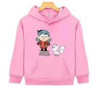 Hilda and her pet Zhizhi kawaii Hoodies for Boys Kids Cartoon Print Sweatshirts Children Clothing Toddler Girls Clothes Anime Tops 130 rožinė