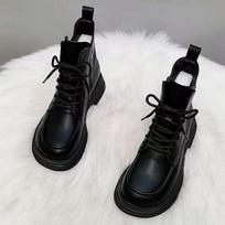 New thick-soled soft leather velvet Martin boots women's cotton boots 2025 autumn and winter warm short boots versatile flat-soled thickened cotton s 35