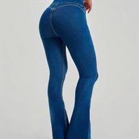 Women's Pant High Waist Slimming Stretch Shaping Flared Jeans L mėlyna