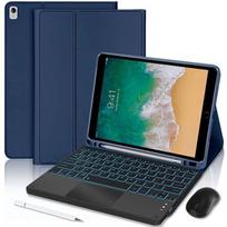 Keyboard Case for iPad Air 3 10.5  / iPad Pro 10.5  - Navy Blue PU Leather with Backlit Keyboard + Mouse + Stylus