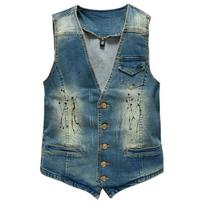 Slim-fit Trend Casual Vest Men's Denim Vest Men's Denim Vest with Small Vest Inside M mėlyna