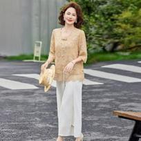 Stylish 2026 Summer Two-Piece: T-Shirt & Wide-Leg Pants for Middle-Aged Women 5XL