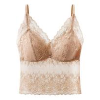 Nude Lace V Neck Camisole with Built-in Bra and Adjustable Straps L gelsvai ruda