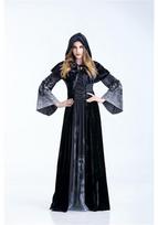 Vampire & Witch Halloween Costume: Skull Print Hooded Dress for Adults & Kids S