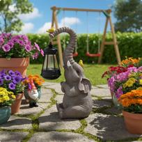Outdoor Ornament Light WeatherResistant Animal Garden Statue with Lantern Figurine Lamp for