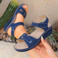 2025 Women's Plus Size Round Toe Velcro Mid-Heel Wedge Sandals - Casual and Comfortable