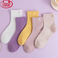 LANSWE Women's 100% Cotton Embroidered Mid-Calf Socks - 5 Pair Pack One Size (EU 35-40)