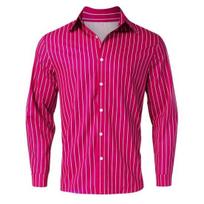 Vyriški pavasario rudeniniai dryžiai marginti marškinėliai atvartu ilgomis rankovėmis, vienkrūčiai Slim Fit marškinėliai, viršutiniai gatvės drabužiai S rožinė raudona spalva