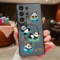 Lovely Baby Panda Print Case For Samsung S26 S25 Ultra S24 S23 FE S22 A15 A16 A17 A35 A36 A37 A54 A55 A56 A57 5G Magnetic For Magsafe Matte Cover Samsung S26 Ultra žalia