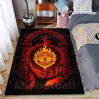 Manchester United Logo Rug with Fiery Hand Pattern, Black and Red  Suitable for use as an anti-slip for living room bedroom sofas 40x60cm( 15x23in )