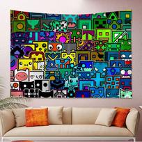 Geometry Dash Art Video Game Tapestry 100X70CM