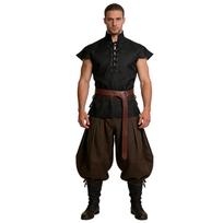 Men's Halloween Steampunk Short Sleeve Costume Shirt with Ruffled Stand Collar and Belt L ruda