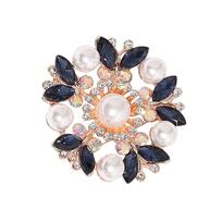 Elegant Crystal Pearl Flower Brooch For Women Vintage Rhinestone Scarf Pin Multi Purpose Jewelry Gift mėlyna