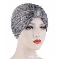 Crinkled Solid Color Indian Summer Turban Headscarf One Size tamsiai pilka spalva