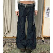Retro Flared Tooling Jeans Women's Multi-pocket Loose Wide-leg Trousers XXXXL mėlyna