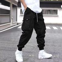 New Summer Retro Work Pants Men's Casual Trousers Loose Sports Straight Tying Pants S