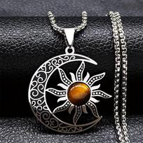 Witch Moon Sun Pentagram Necklace Stone Occult Luna Crescent Wicca Necklaces Jewelry Collares Amulet Protection Women Necklace