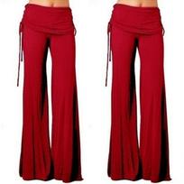 Bohemian Women's Wide Leg Casual Yoga Fitness Pants M raudona