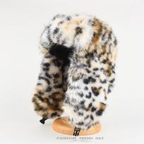 Unisex žiemos leopardų rašto dirbtinio triušio kailio kepurė Stora ausų apsauga Lei Feng stiliaus Šalta apsauganti šilta lauko kepurė One Size gray