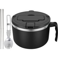 1200 ml Ramen dubuo Nerūdijančio plieno makaronų dubuo su dangčiu Atsparus karščiui Greitai paruošiamų makaronų dubenėliai Viryklė Stalo reikmenys Virtuvės aksesuaras juoda
