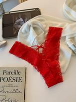 Women's Sexy Ultra-Thin Jacquard Lace Panties with Bowknot and Criss-Cross Straps - Mid-Waist Triangle Briefs L (for 60-72.5 kg) raudona