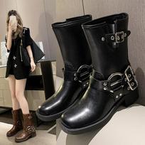 Men Women Winter Spring Autumn Boots New Quality Brown High Ladies Shoes Western Cowboy Retro Belt Buckle Round Head 35