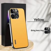 Soft Leather Phone Case Back Cover for IPhone 13 15 16 14 Plus 11 12 Pro Max Shockproof Anti-Drop Metal Lens Protection Cases For IPhone 15 geltona