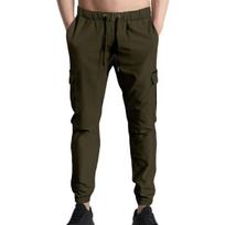 Men Cargo Pants Drawstring Waist Jogger Pants Tapered Casual Trousers with Multi Pockets S armijos žalia spalva